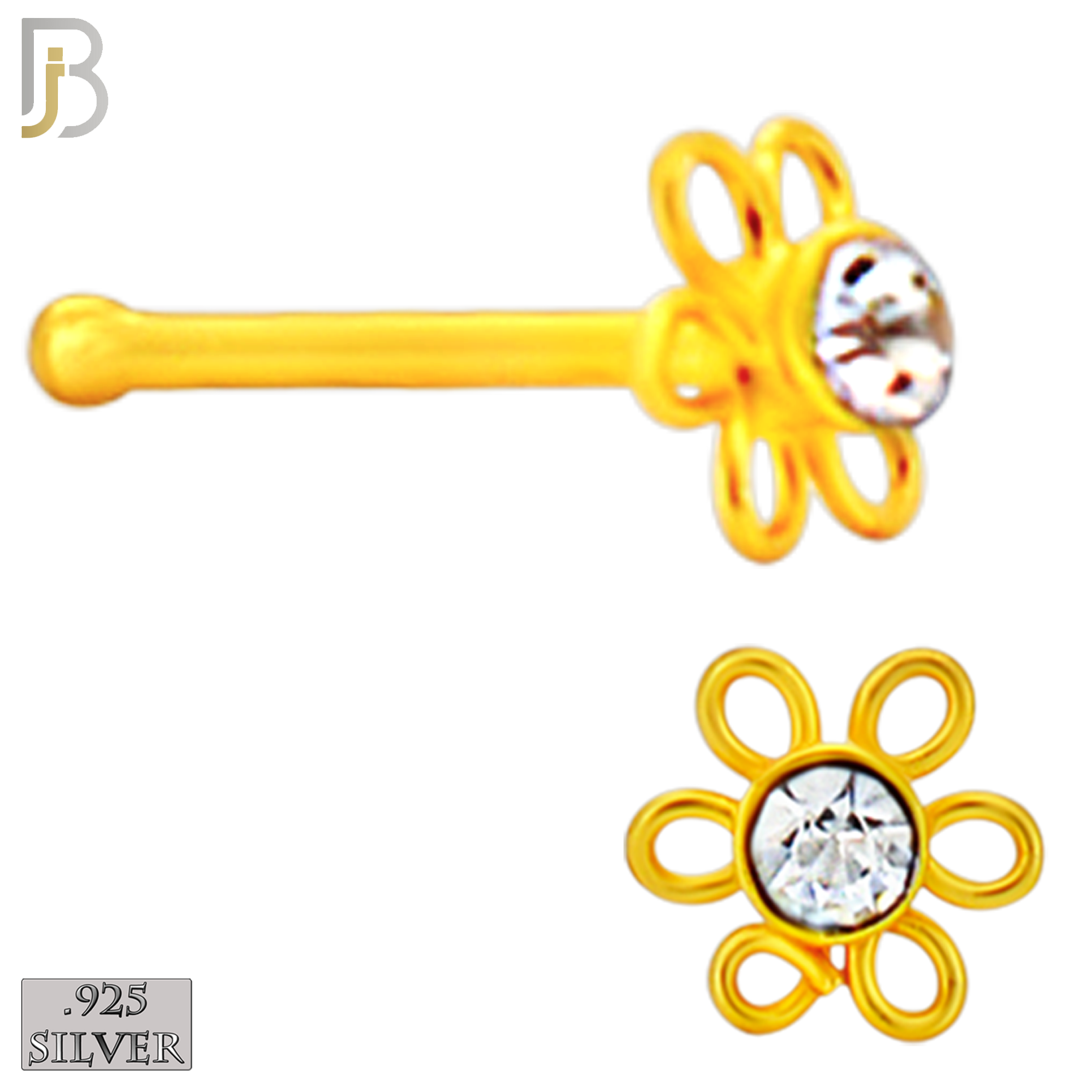 925-PK-NR08BY - 120 pcs, 18k Gold Plated Sterling Silver Nose Bones, 22g Thickness,  Assorted Shapes Tops Packages image 9