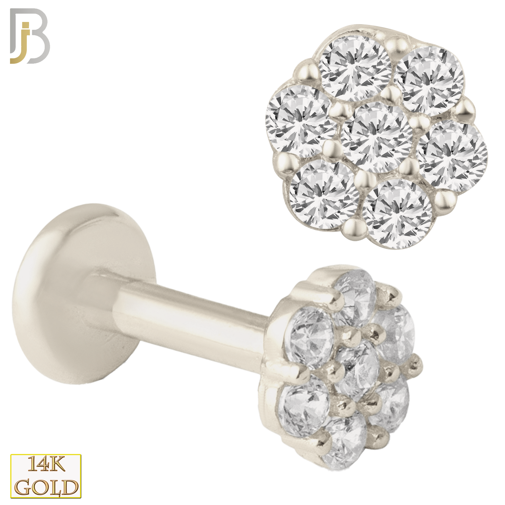 14-LB28 - 14k Yellow Gold 4mm Round Flower with Multi Zircon Labret image 1