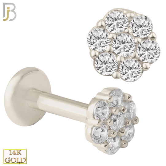 14-LB28 - 14k Yellow Gold 4mm Round Flower with Multi Zircon Labret image 1