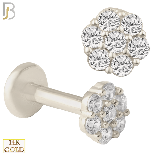 14-LB28 - 14k Yellow Gold 4mm Round Flower with Multi Zircon Labret image 1