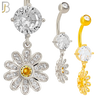 N0126 - 316L Stainless Steel Dangling Flower with Yellow Round Center Zircon Belly Ring image 0