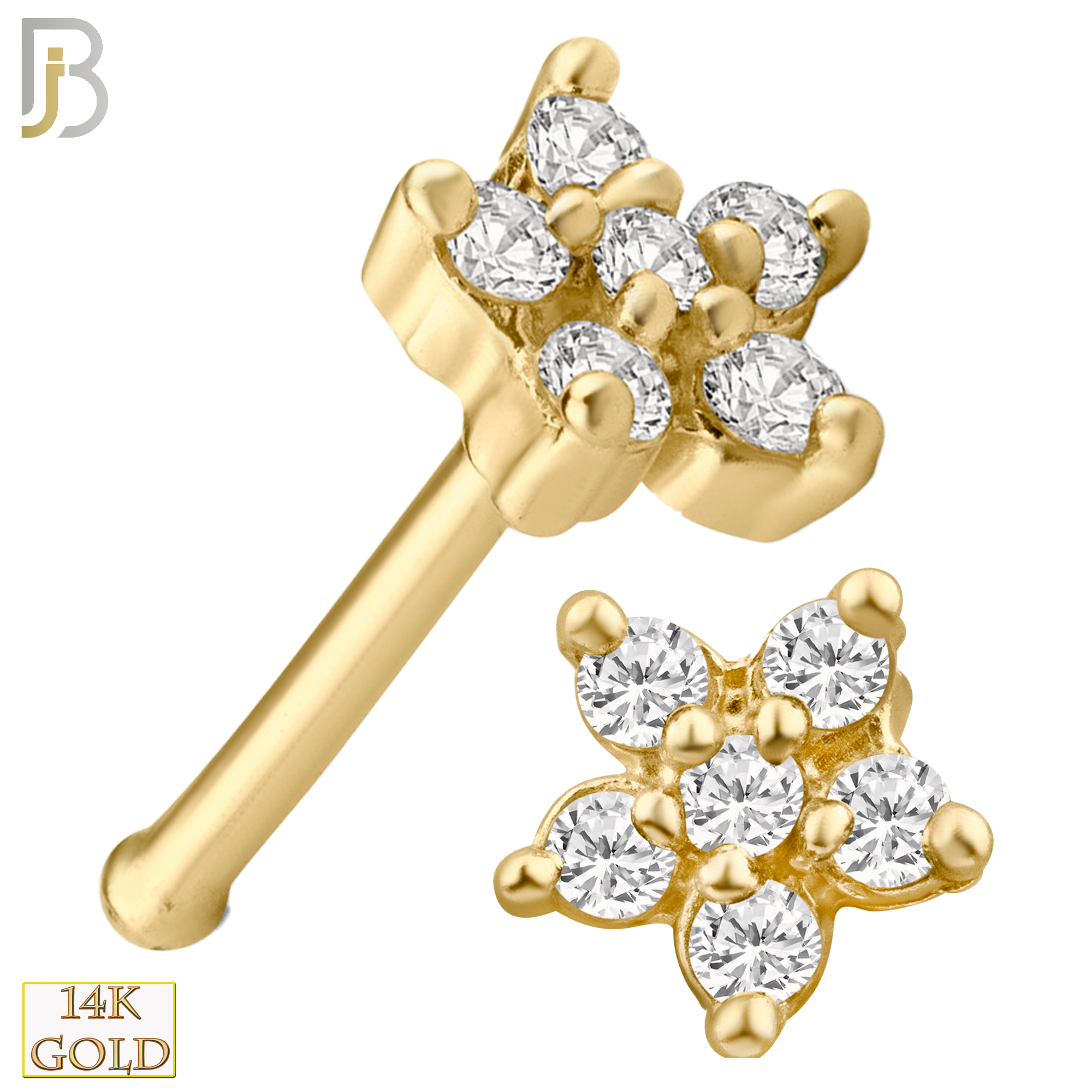 14-NR15B - 14k Solid Gold Star Shaped Flower Design with CZ Nose Bone image