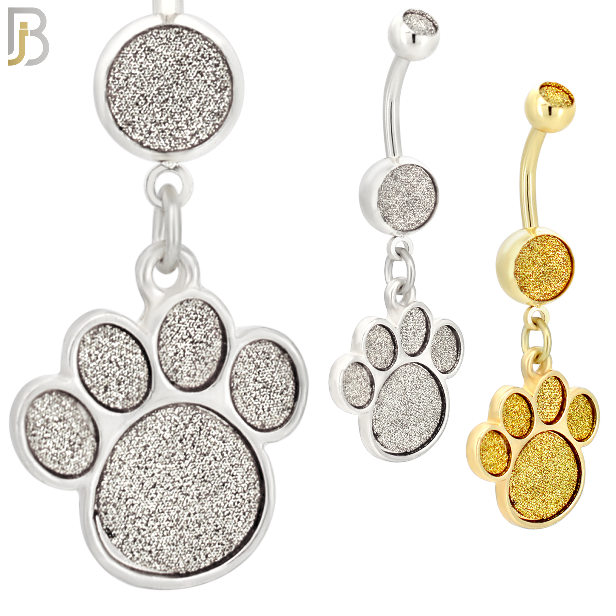 N004 - 316L Stainless Steel Dangling Dog Paw Print Sandpaper Design Belly Ring with 4mm Screw Ball image 0