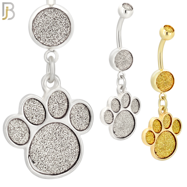 N004 - 316L Stainless Steel Dangling Dog Paw Print Sandpaper Design Belly Ring with 4mm Screw Ball image 0