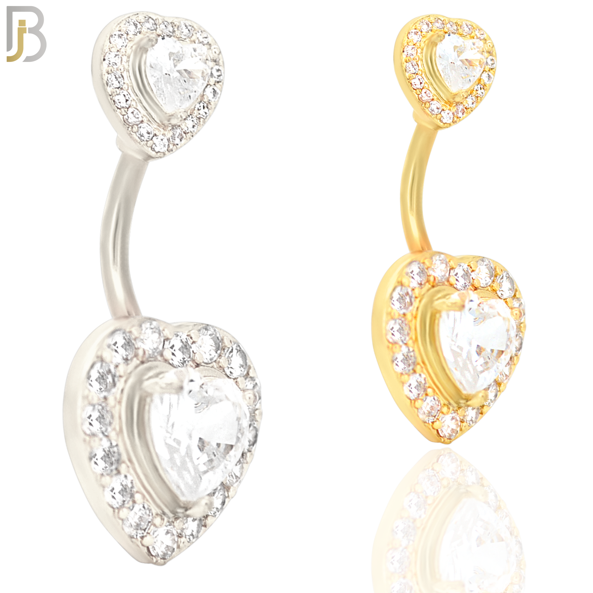 NB45 - 316L Stainless Steel Halo Heart Shaped Zircon Belly Ring image 0