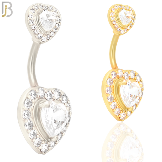NB45 - 316L Stainless Steel Halo Heart Shaped Zircon Belly Ring image 0