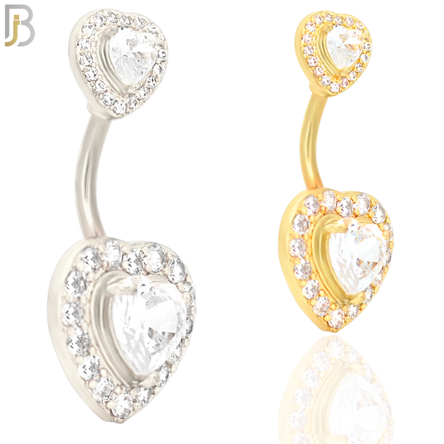 NB45 - 316L Stainless Steel Halo Heart Shaped Zircon Belly Ring image 0
