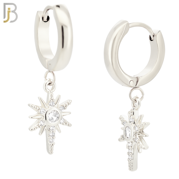 ES37 - 316L Stainless Steel Dangling Star Zircon Design Huggies Clip On image 1