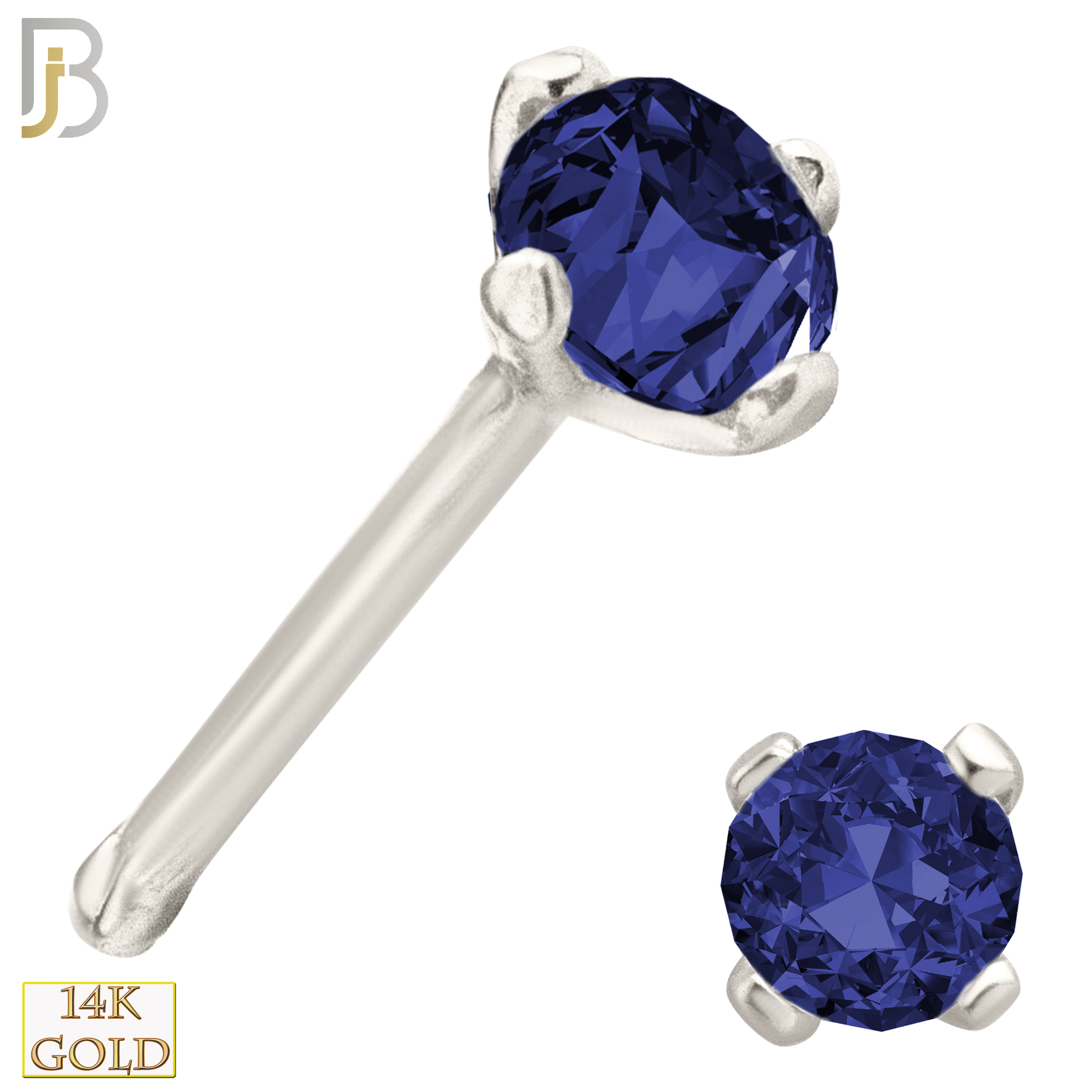 14-NR01CWS - 20g 14k White Gold Nose Bone with Blue Sapphire Colored CZ image 2