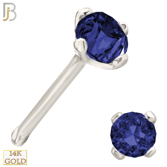 14-NR01CWS - 20g 14k White Gold Nose Bone with Blue Sapphire Colored CZ image 2