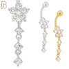N0107  - 316L Stainless Steel Flower with Three Dangling Line of Zircon Belly Ring image 0