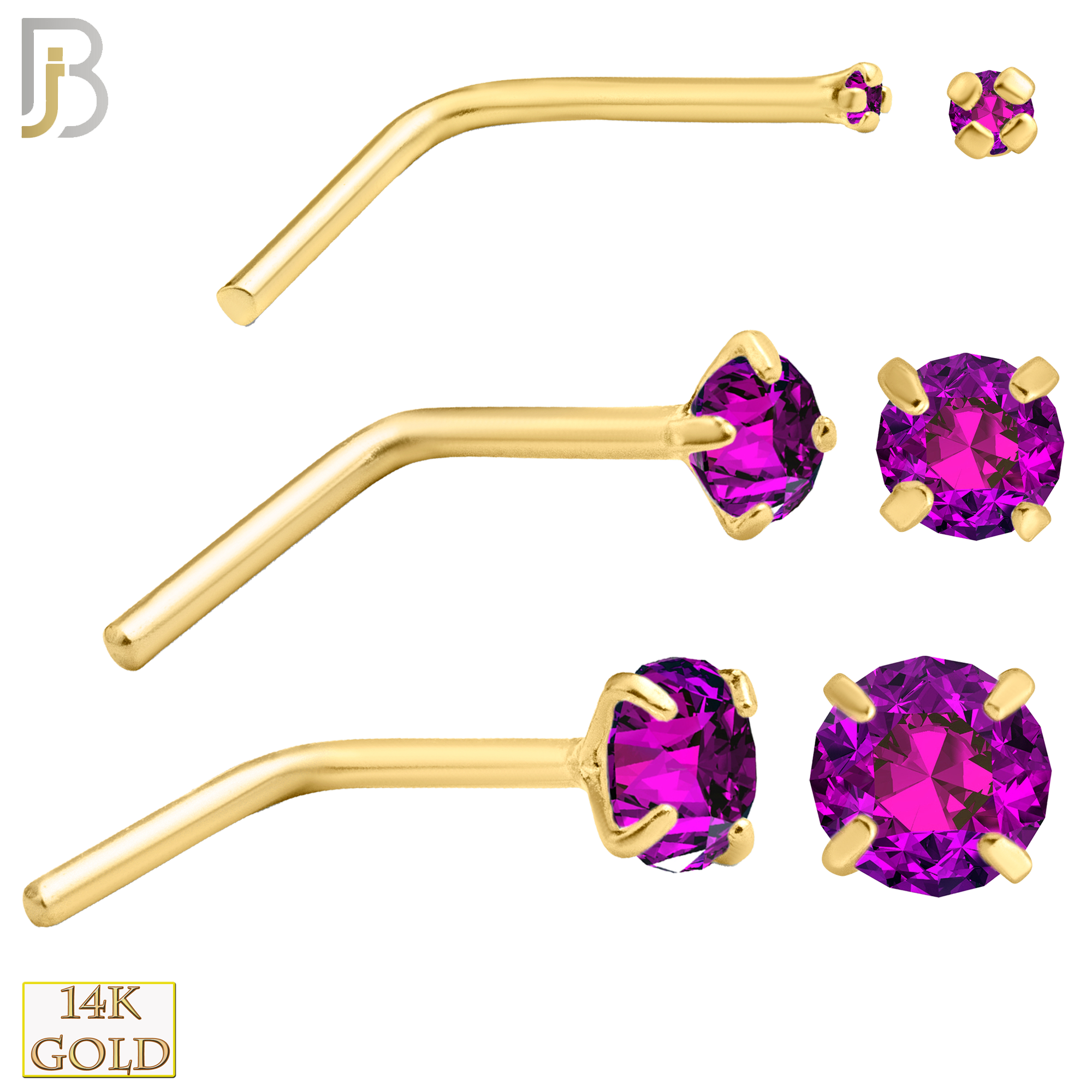 14-NR10CYR - 20g 14k Yellow Gold L-Shaped with Ruby Colored CZ image 0