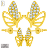 925-ES375 - .925 Sterling Silver CZ Studded Half Butterfly Stud Earrings - Gold Plated image