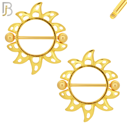 NP38 - 316L Surgical Steel Screw Shield Barbell with Alloy Sun Design Pair image 2