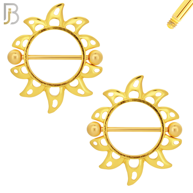 NP38 - 316L Surgical Steel Screw Shield Barbell with Alloy Sun Design Pair image 2