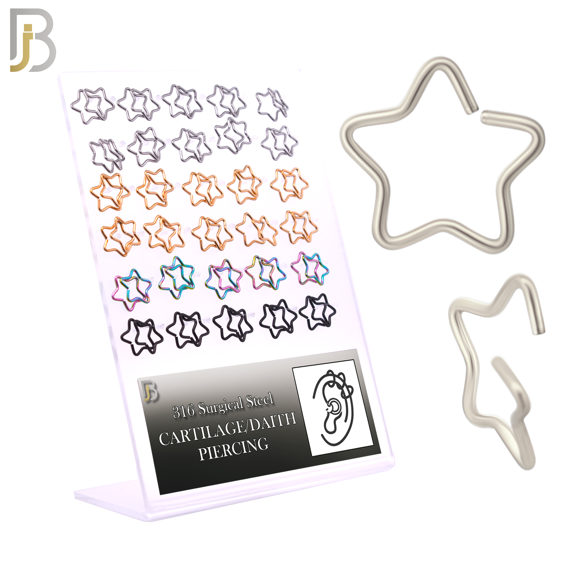PK-CT22 - 316L Surgical Steel Star Hoops Piercing Pack of 60 image 0