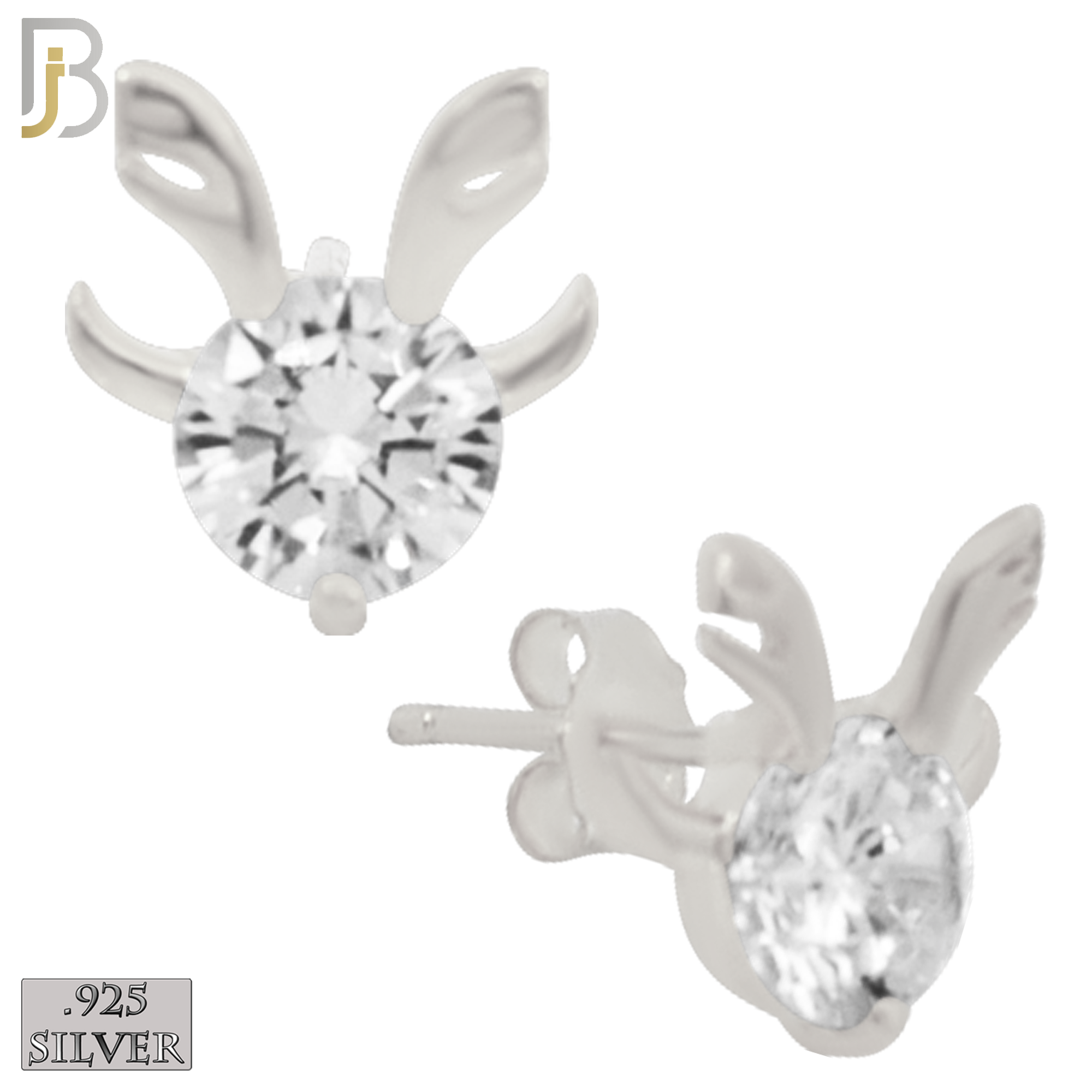 925-ES223 – .925 Sterling Silver Reindeer Earring Stud with Zircon Head image 1