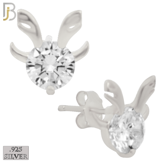 925-ES223 – .925 Sterling Silver Reindeer Earring Stud with Zircon Head image 1