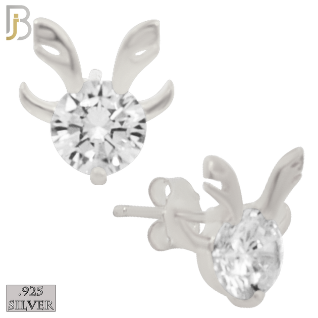 925-ES223 – .925 Sterling Silver Reindeer Earring Stud with Zircon Head image 1