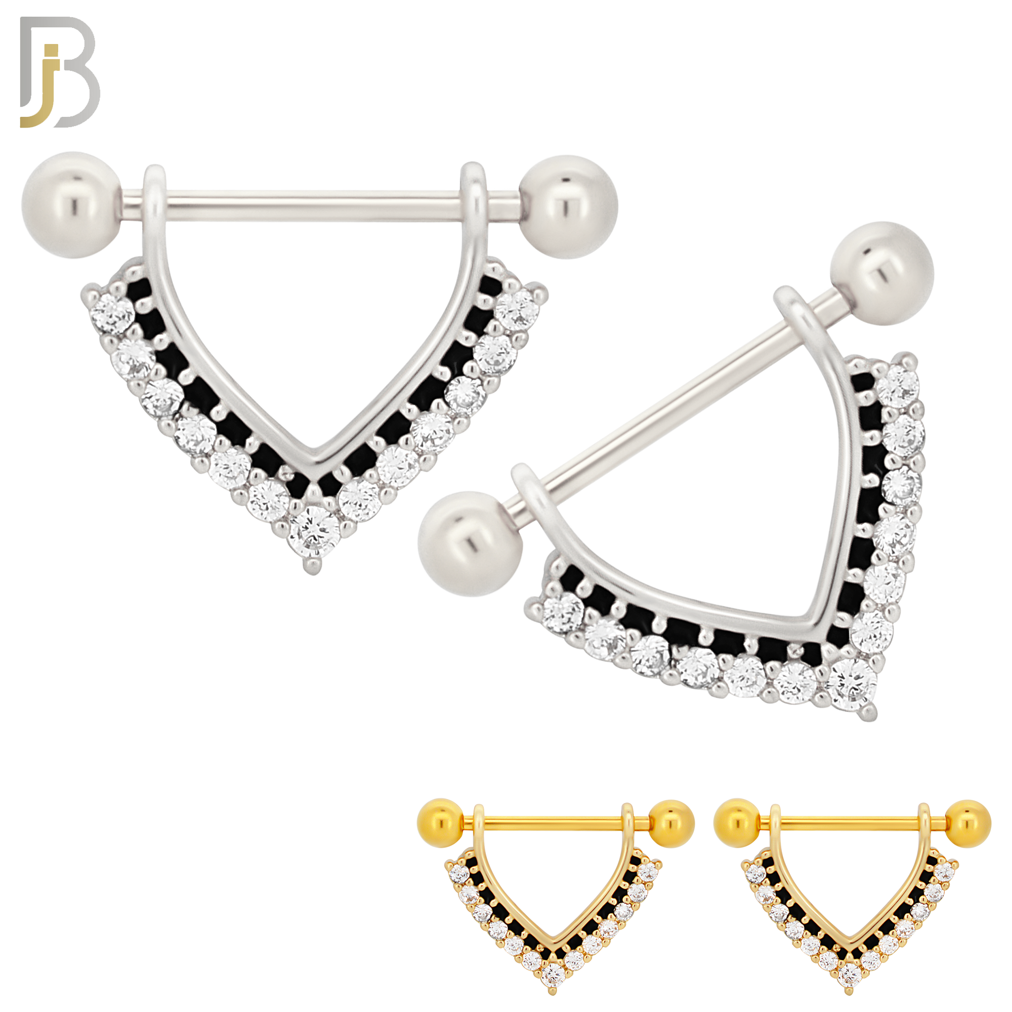 NP22 - 316L Surgical Steel Screw Bar with V-Shape Zircon Pair image 0