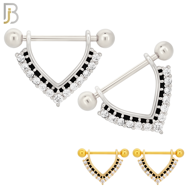 NP22 - 316L Surgical Steel Screw Bar with V-Shape Zircon Pair image 0