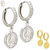ES505 - 316L Stainless Steel Dangling Oval Virgin Mary Huggies Earrings image 0