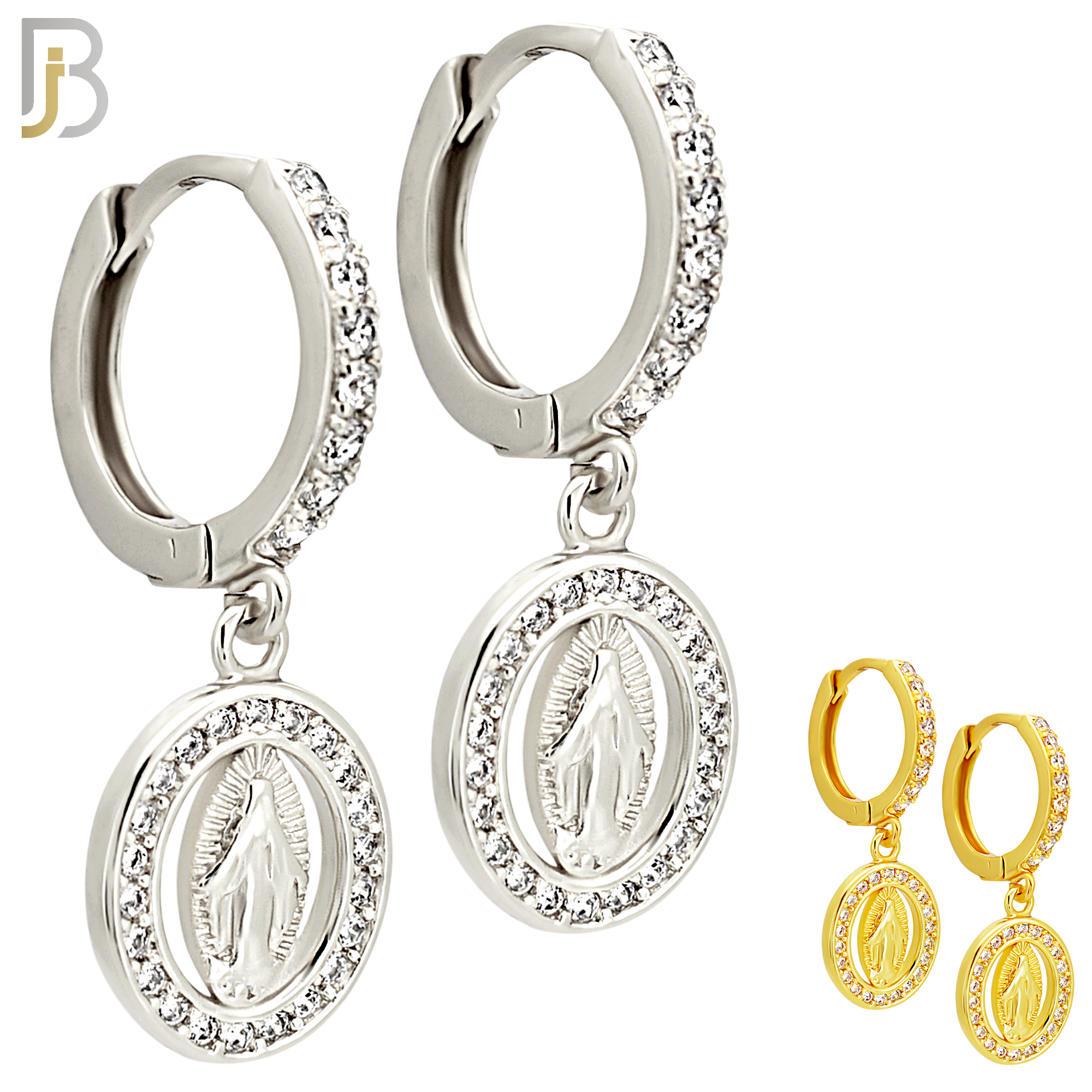 ES505 - 316L Stainless Steel Dangling Oval Virgin Mary Huggies Earrings image 0