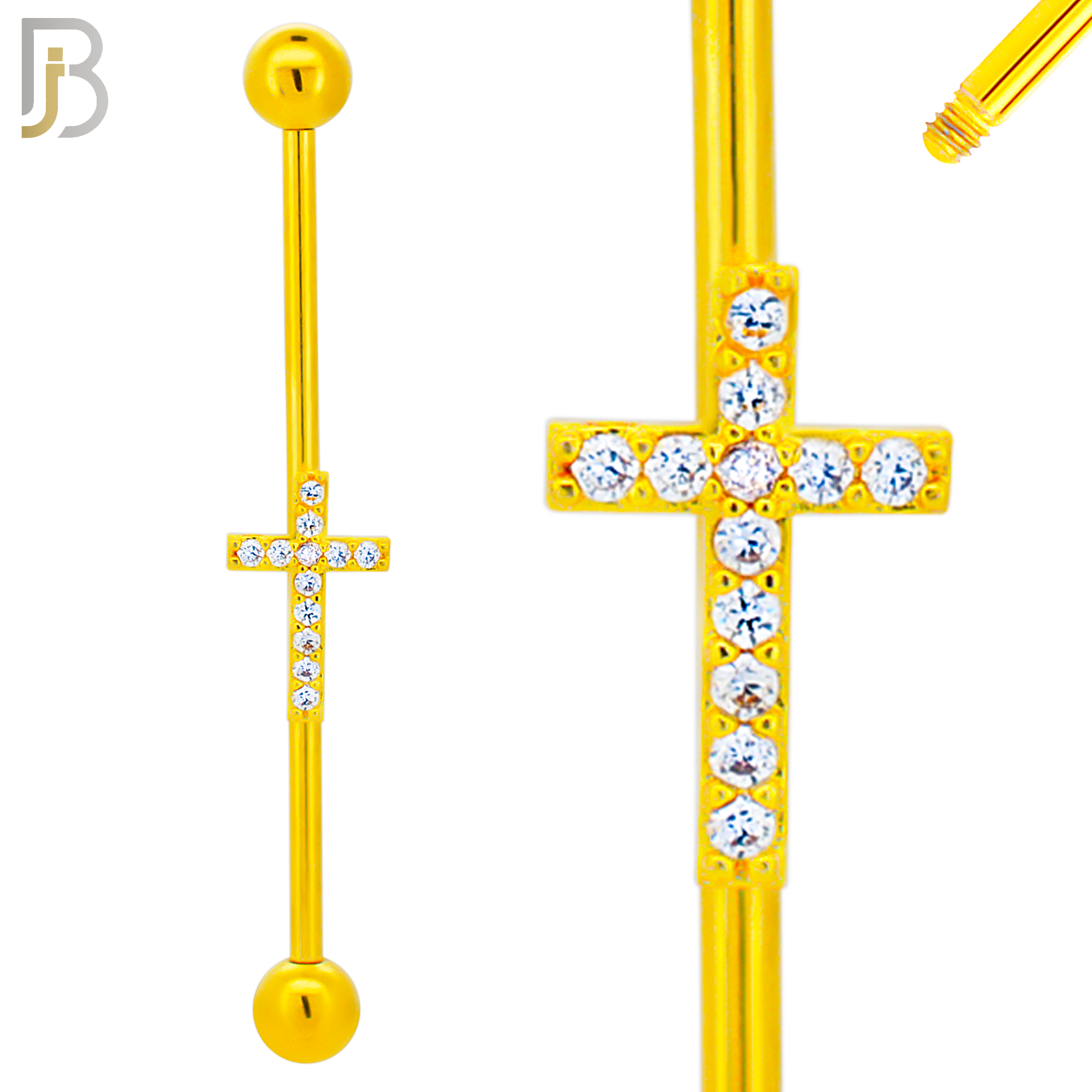 BB53 - 316L Surgical Steel Screw Bar with Cross Design Industrial Barbell (PACK OF 4) image 2