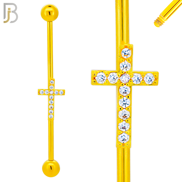 BB53 - 316L Surgical Steel Screw Bar with Cross Design Industrial Barbell (PACK OF 4) image 2