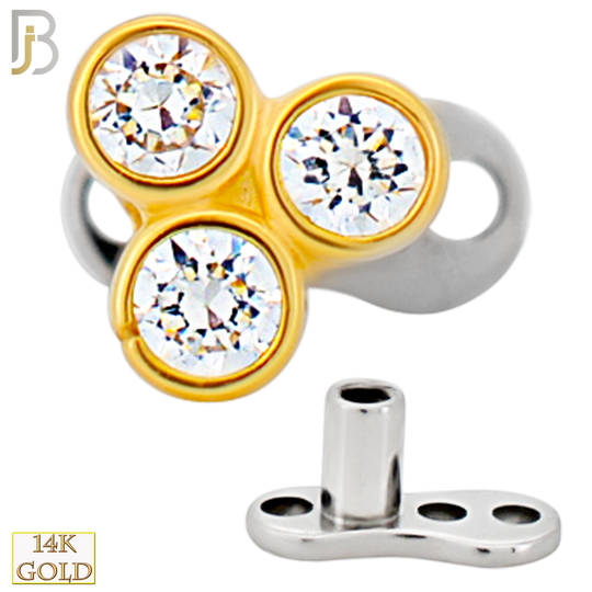 14-G23-DM18 - 14k Titanium Anchor and 14k Gold Top Three CZ in Bezel Setting Dermal - Internally Threaded image 2