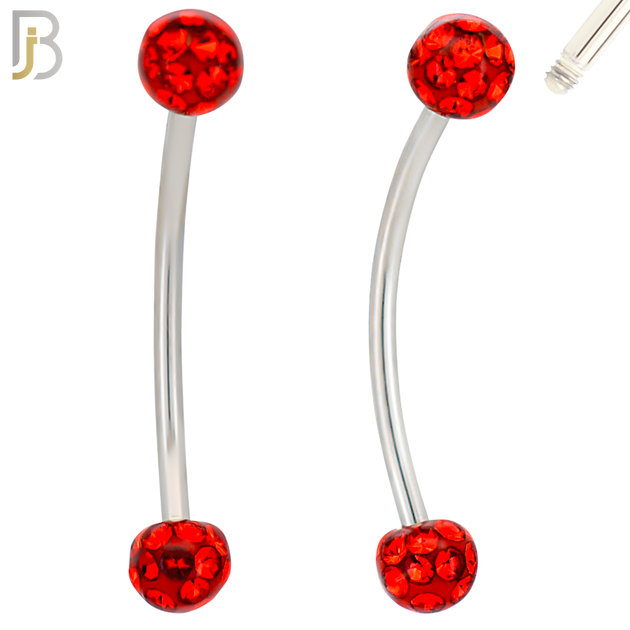 EC05S14-14 - 14g Thickness 316L Surgical Steel Snake Eye 14mm Long Curved Barbell Coated Multi Zircon Externally Threaded (PACK OF 4) image 3