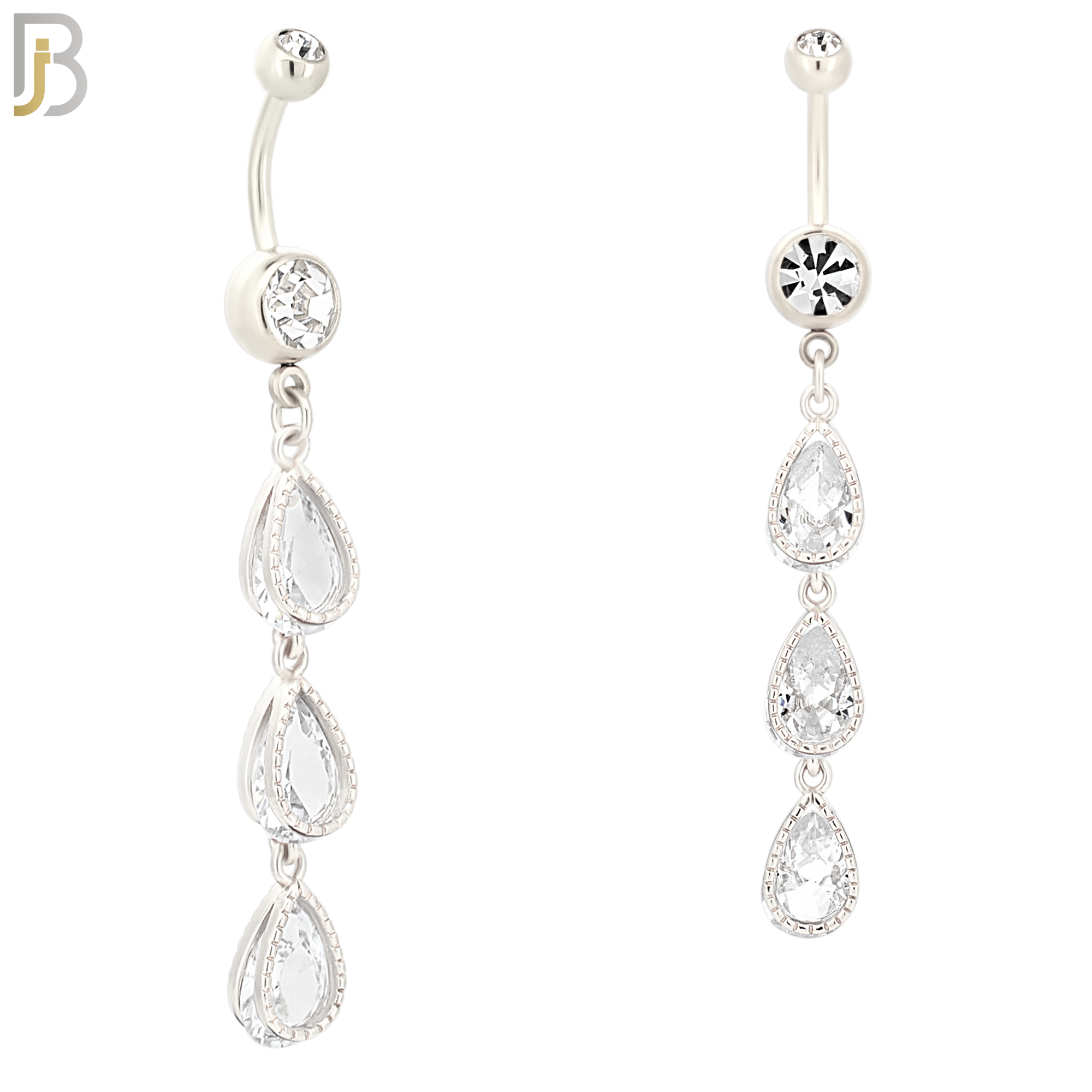 N040 - 316L Stainless Steel Dangling Triple Teardrop Zircon Design Belly Ring with 4mm Screw Ball image 1