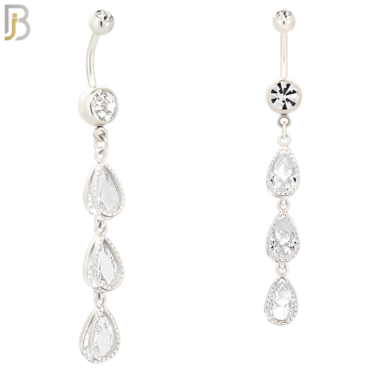 N040 - 316L Stainless Steel Dangling Triple Teardrop Zircon Design Belly Ring with 4mm Screw Ball image 1