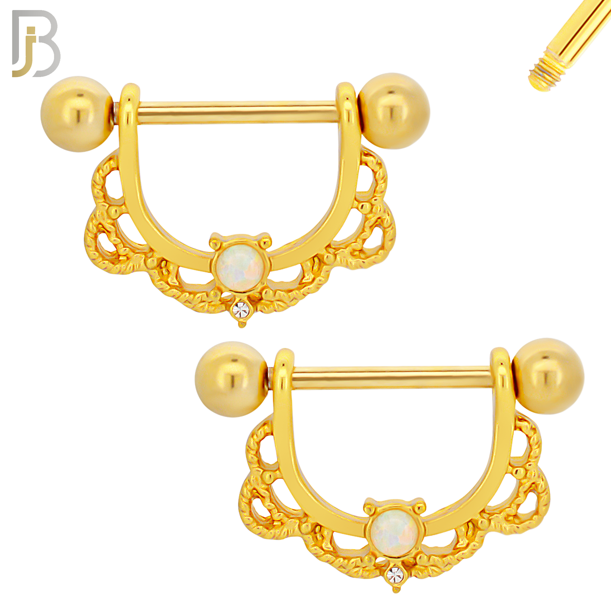 NP36 - 316L Surgical Steel Screw Bar with Alloy Horseshoe Tribal Design Opalite Pair image 3