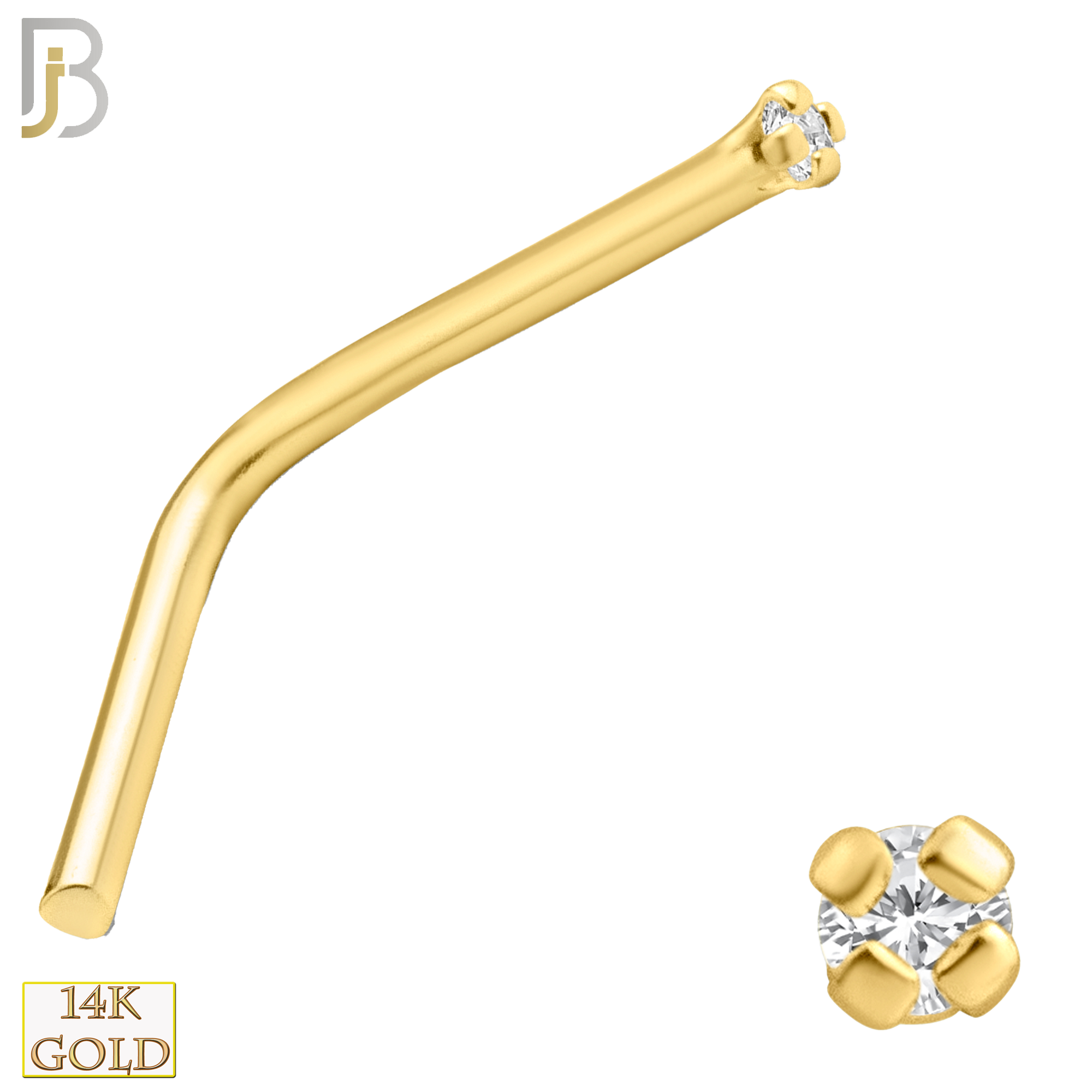 14-NR10CY-22 - 14k Solid Yellow Gold 22g Prong Setting  Round Cubic Zircona L-Shape - 1mm image