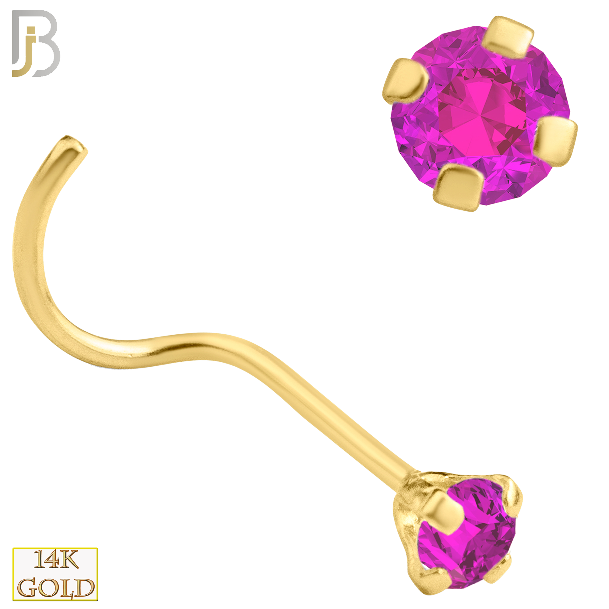 14-NR03CYP - 20g 14k Yellow Gold Nose Screw with Pink Colored CZ image 3