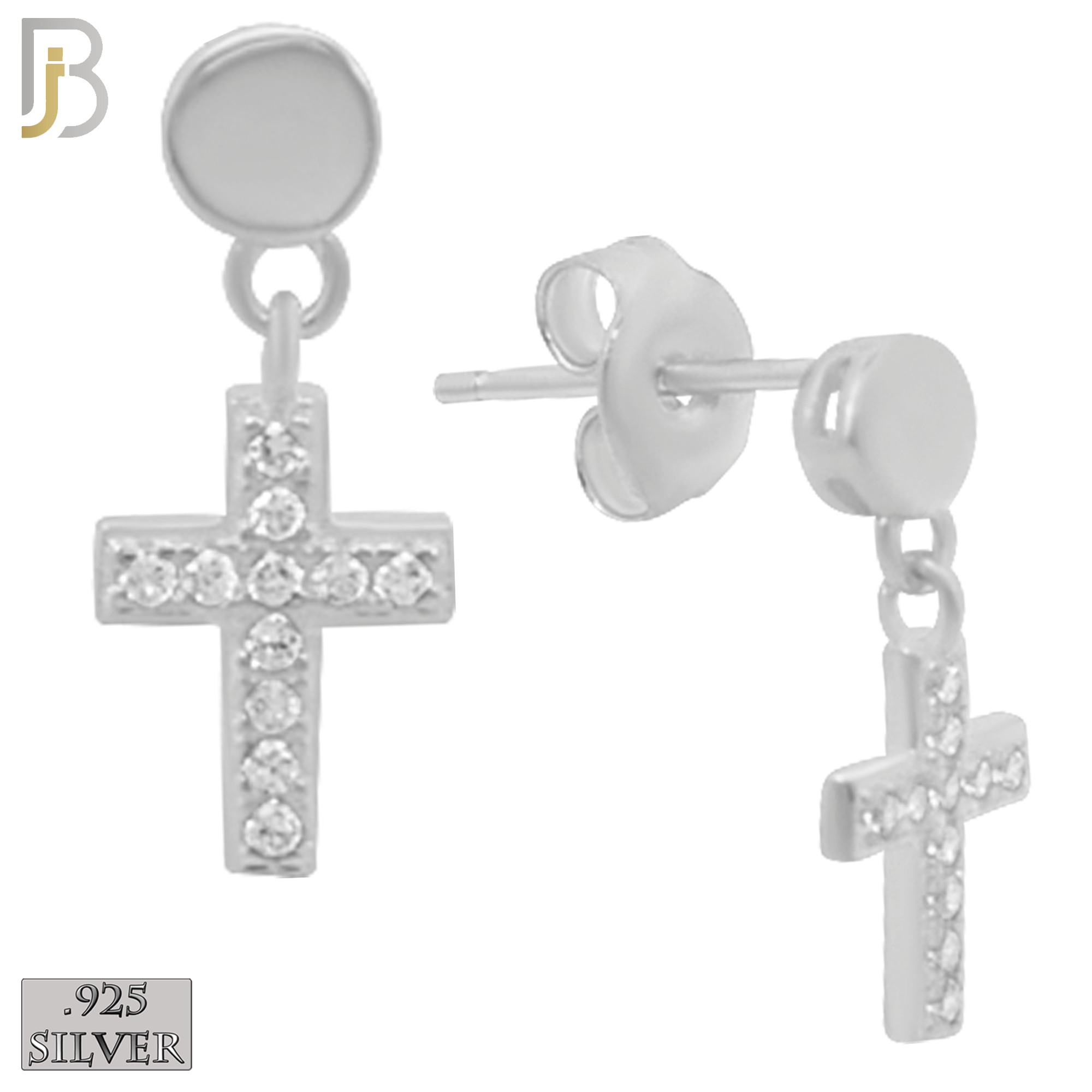 925-ES184 -  .925 Sterling Silver Dangling Cross Design Earrings Stud image 1