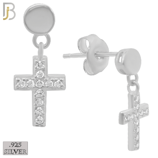925-ES184 -  .925 Sterling Silver Dangling Cross Design Earrings Stud image 1