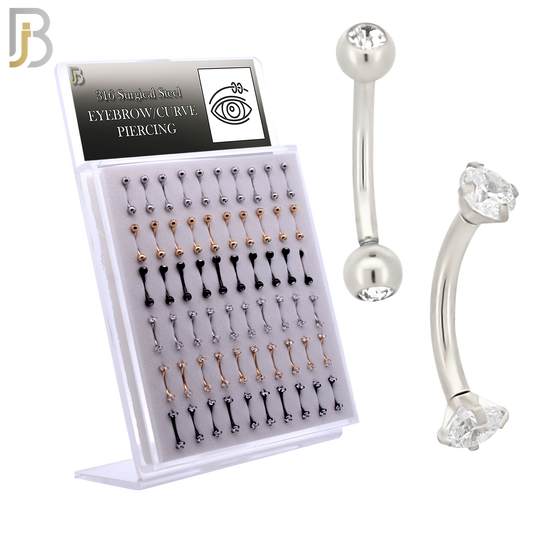 PK-EC03M - 316L Surgical Steel Curved Barbell External Threaded with Bezel Set and Prong Set Zircon image 0
