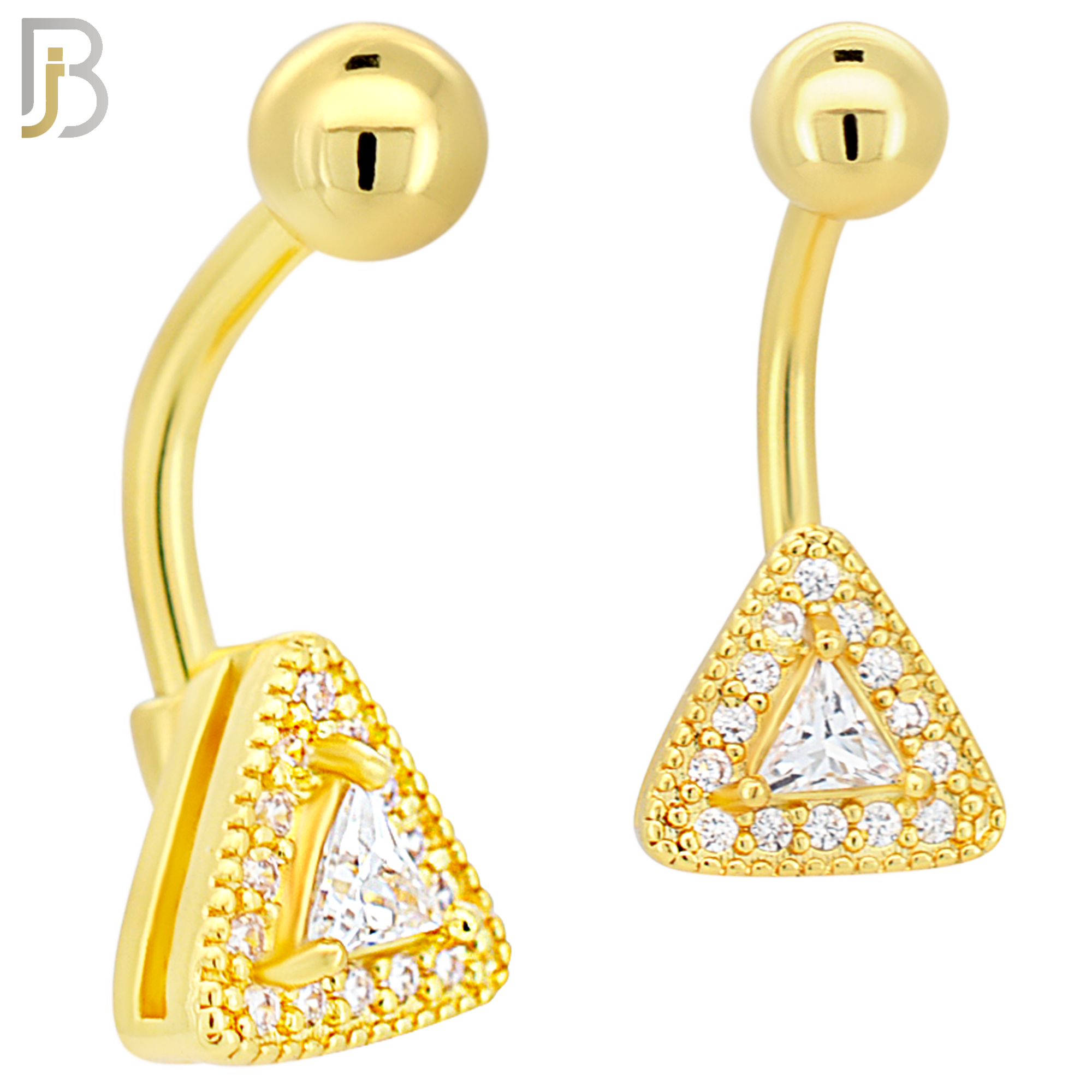 NB99 - 316L Stainless Steel Triangle Design with Multi CZ Banana Belly Ring image 2