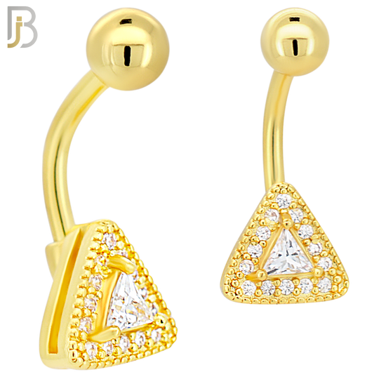 NB99 - 316L Stainless Steel Triangle Design with Multi CZ Banana Belly Ring image 2