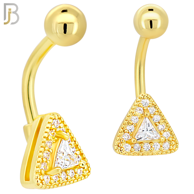 NB99 - 316L Stainless Steel Triangle Design with Multi CZ Banana Belly Ring image 2