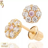 14k Solid Gold Screw Back Earring Flower Design CZ image 1