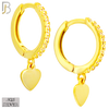 925-ES478 - 925 Sterling Silver Dangling Plain Heart CZ Studded Hoop Earrings image 2