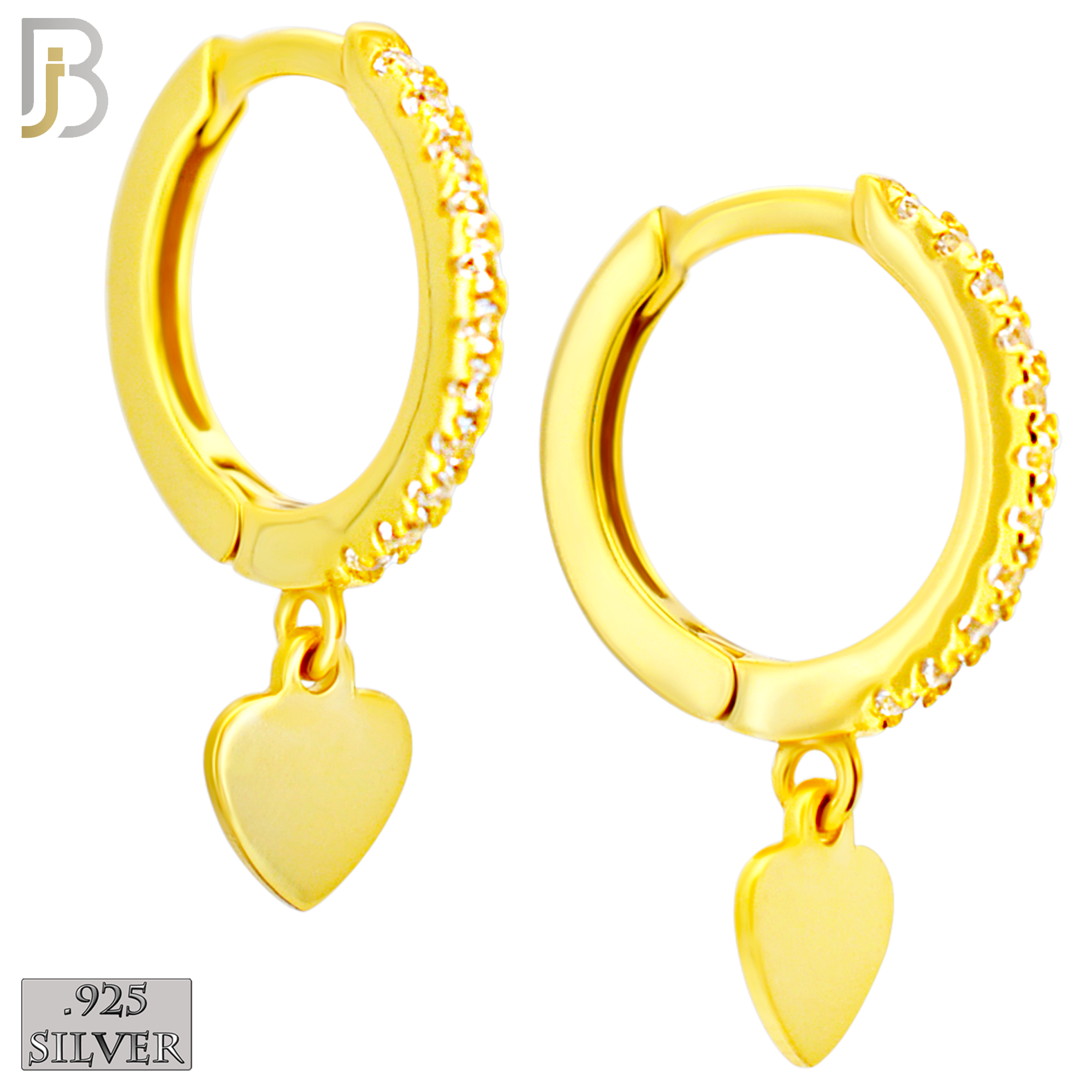 925-ES478 - 925 Sterling Silver Dangling Plain Heart CZ Studded Hoop Earrings image 2