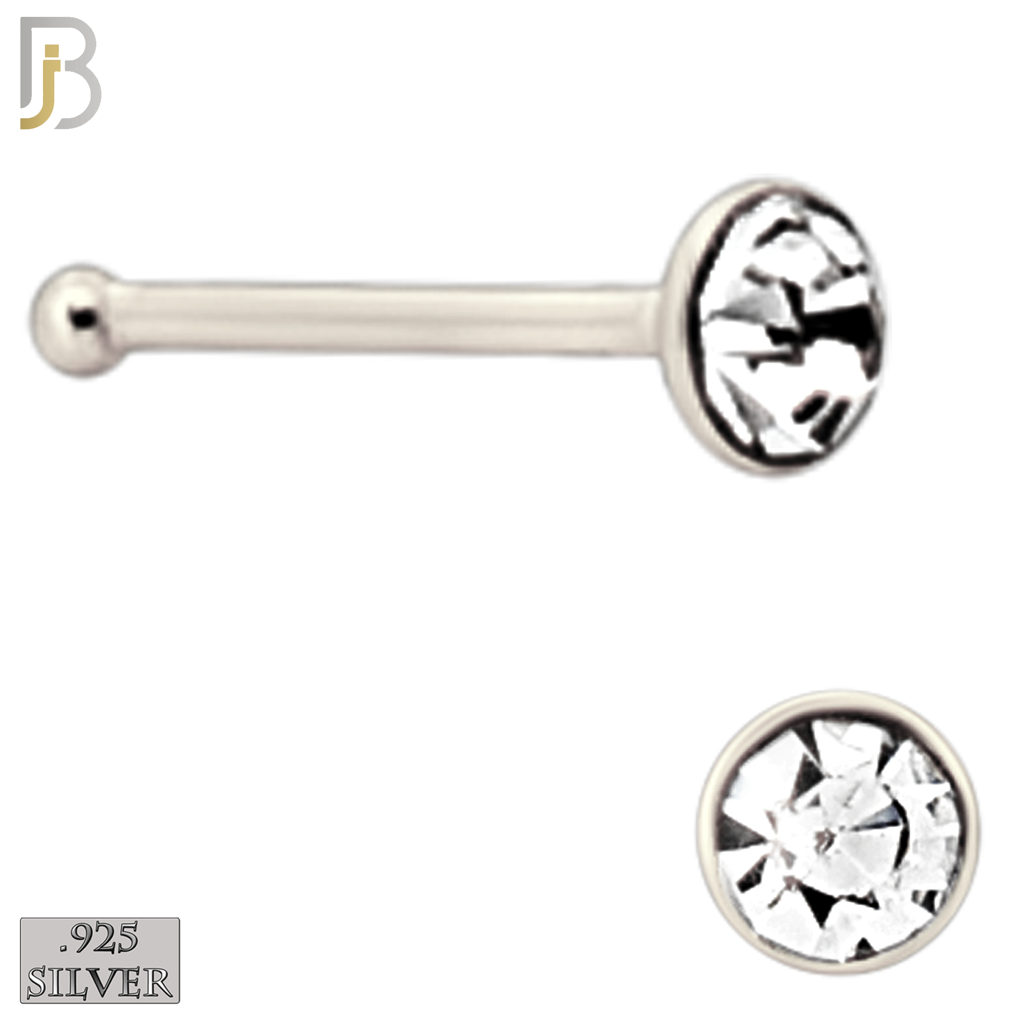 925-PK-NR04S-3C2 - Mixed of 2mm, 2.5mm, 3mm Clear CZ 22g Thickness 925 Sterling Silver Nose Bones Press Fit, Packages Pack of 120 image 2