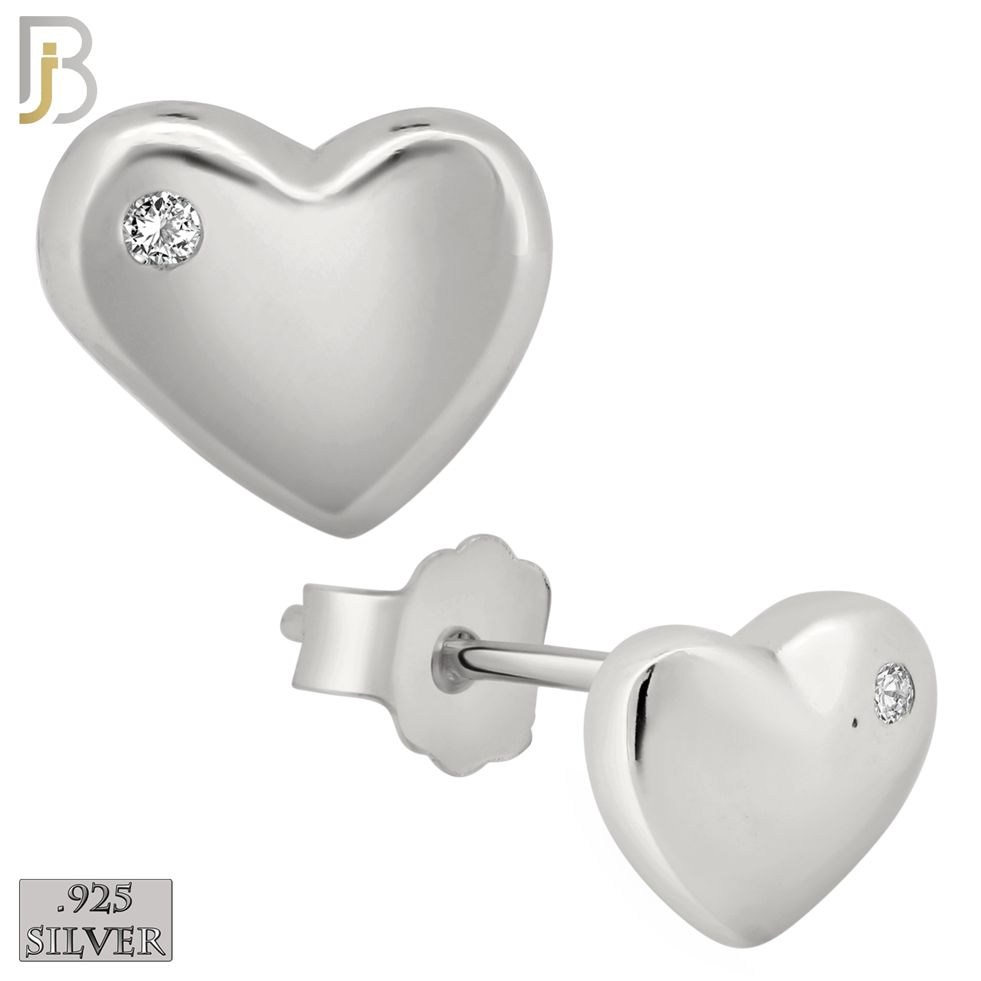925-ES78 - .925 Sterling Silver Heart Design with Zircon Earring Stud image 1