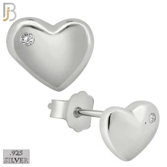 925-ES78 - .925 Sterling Silver Heart Design with Zircon Earring Stud image 1