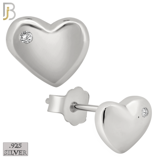 925-ES78 - .925 Sterling Silver Heart Design with Zircon Earring Stud image 1