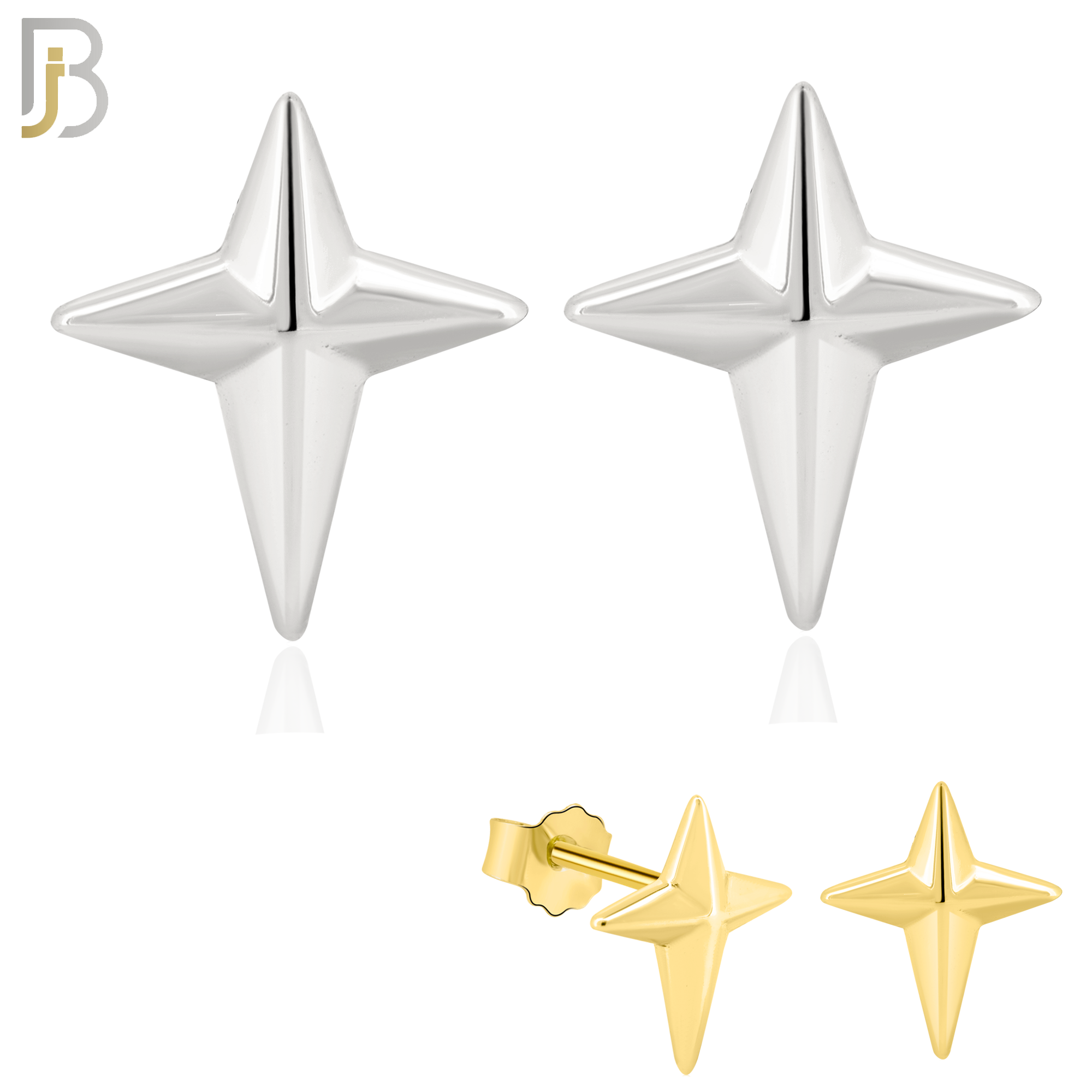 925-ES264 - .925 Sterling Silver Pointed Cross Design Earrings Stud image 0